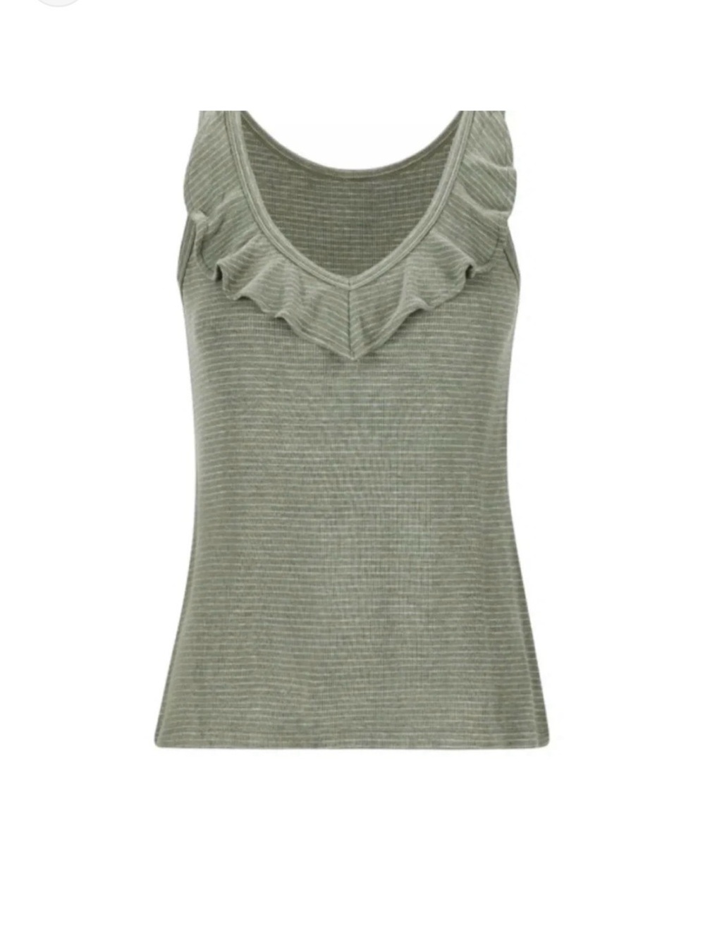 CAbi Olive Green Striped Ruffled Tank Top